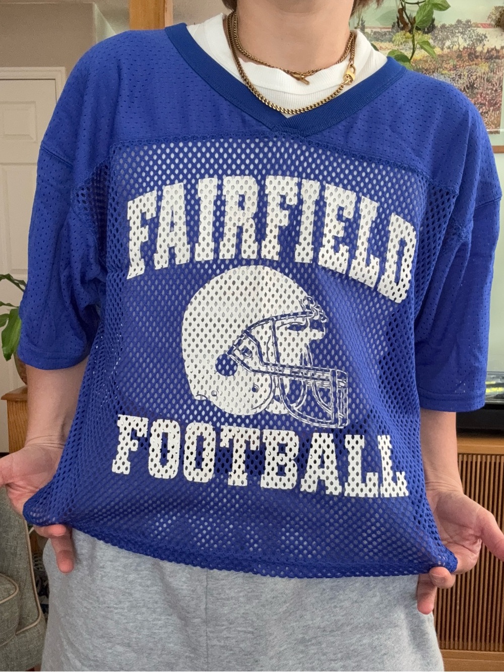 vintage riddell blue and white football jersey